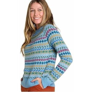 Toad & Co Cazadero Crew Sweater Wool Blend Preppy Retro Blue Fair Isle